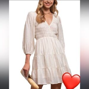 Moon River V-Neck Puff Sleeve CottageCore Mini Dress Womens Size Small